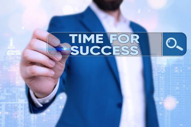 Kelime yazmak Başarı İçin Metin Zamanı. İş dünyası finansal pazarlama bankacılık reklam ağı konsepti.