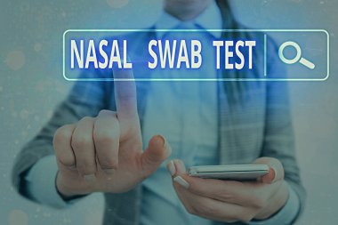Kelime yazma metni Burun Temizleme Testi. Burun salgısı yoluyla üst solunum yolu enfeksiyonunun teşhisi için iş kavramı Web arama dijital bilgi fütüristik teknoloji ağı bağlantısı.