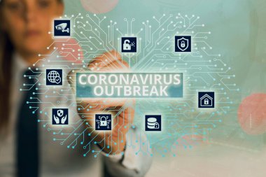 Kelime yazma Coronavirus Salgını. Yeni keşfedilen COVID19 Sistem Yöneticisi kontrolü, vites ayarlama araçları kavramının yol açtığı bulaşıcı hastalıklar için iş kavramı.