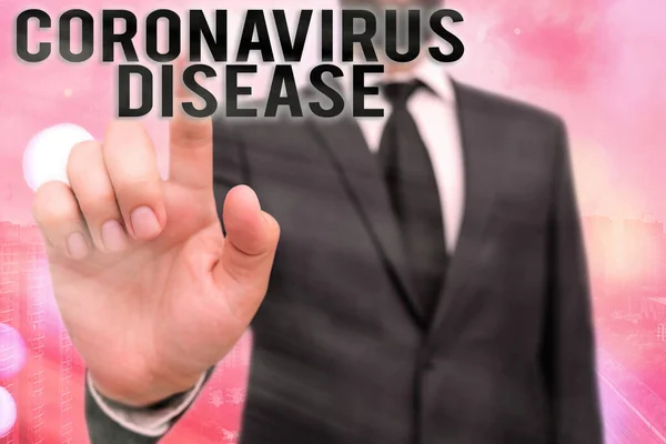 Menulis catatan menunjukkan penyakit Coronavirus. Foto bisnis yang menampilkan penyakit yang disebabkan oleh virus baru SARSCoV2 Sentuh layar digital menandai rincian penting dalam bisnis. — Stok Foto