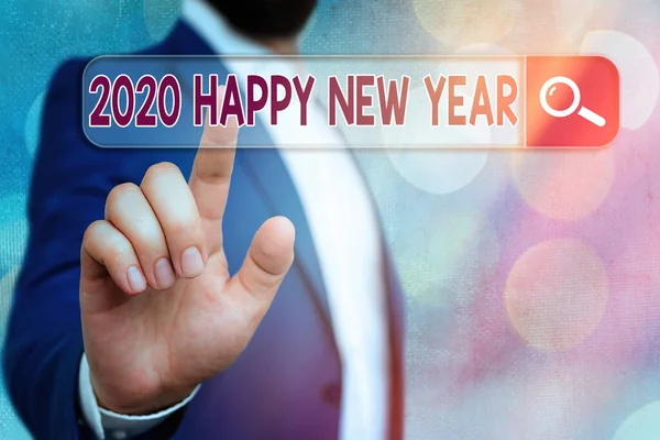 Kézírás szöveg írás 2020 Boldog új évet. Fogalom jelentése: a 2020-as naptári év kezdetének ünnepe. — Stock Fotó