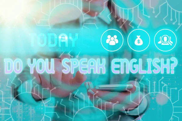 Tekst pisma Do You Speak English Pytanie. Pojęcie oznaczające wiedzieć, czy dana osoba może mówić po angielsku. — Zdjęcie stockowe