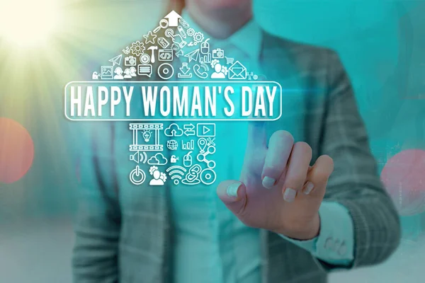 Λέξεις κείμενο Happy Woman S Day. Επιχειρηματική ιδέα για τον εορτασμό της ουσίας κάθε κυρίας σε όλο τον κόσμο. — Φωτογραφία Αρχείου