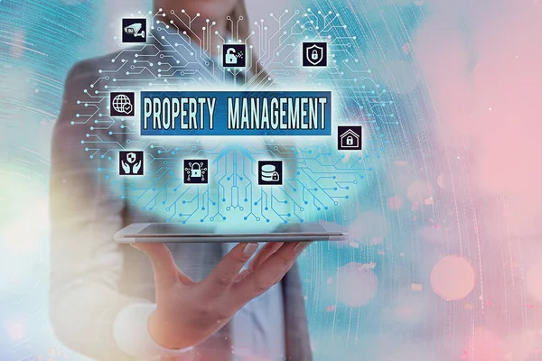 Konzeptionelle Handschrift, die das Property Management zeigt. Geschäftsfoto, das die Kontrolle, Wartung und Überwachung von Immobilien zeigt. — Stockfoto