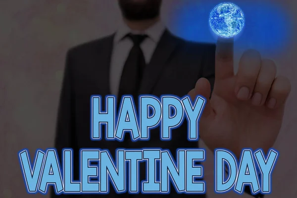 Escritura de texto a mano Feliz Día de San Valentín. Concepto que significa un día especial para los amantes de expresar su afecto a sí mismos Elementos de esta imagen proporcionados por la NASA . — Foto de Stock