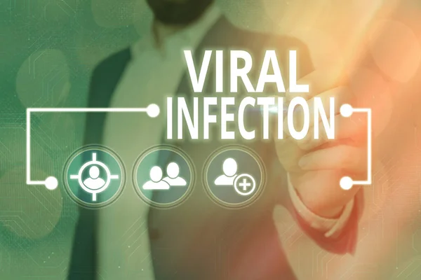 Ordskrivning text Viral infektion. Affärsidé för specifik attack av celler från reproduktion av skadligt virus Information digital teknik nätverk anslutning infographic element ikon. — Stockfoto