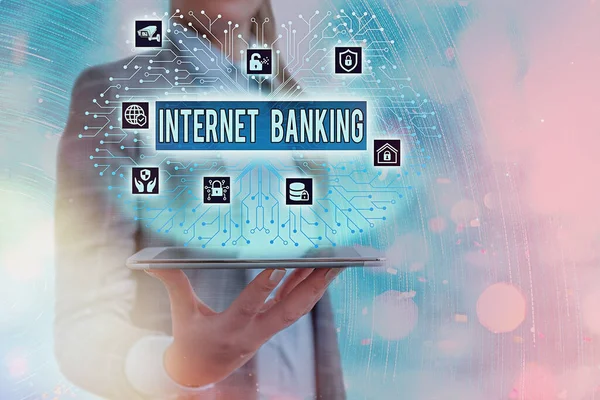 Koncepcionális kézírás az Internet Banking-ről. Üzleti fotó bemutatja a beruházási módszert, amely elektronikusan történik. — Stock Fotó