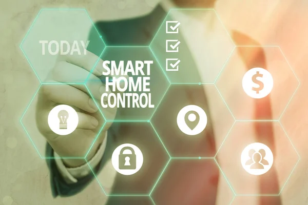 Schreiben Notiz zeigt Smart Home Control. Business-Foto präsentiert Internet der Dinge Technologie des Automatisierungssystems. — Stockfoto