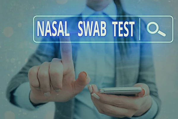 Word writing text Nasal Swab Test. Business concept for diagnosing an upper respiratory tract infection through nasal secretion Web search digital information futuristic technology network connection.