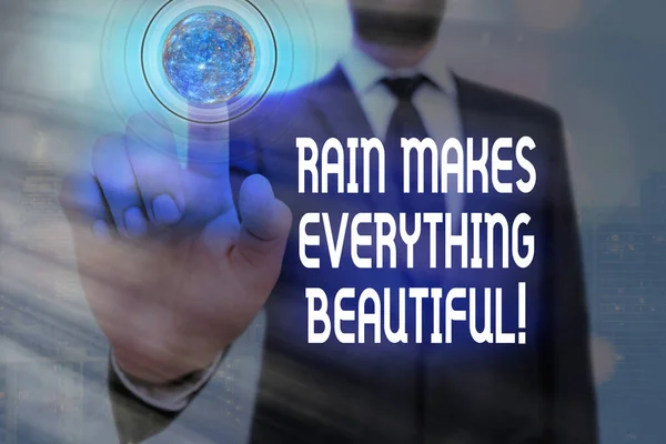 Word writing text Rain Makes Everything Beautiful. Business concept for raining creates earth a wonderful place Elements of this image furnished by NASA.