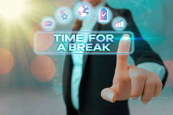 Konzeptionelle Handschrift, die Time For A Break zeigt. Geschäftsfotos, die einen Zeitplan zeigen, wenn Arbeiter für kurze Zeit aufhören zu arbeiten. — Stockfoto