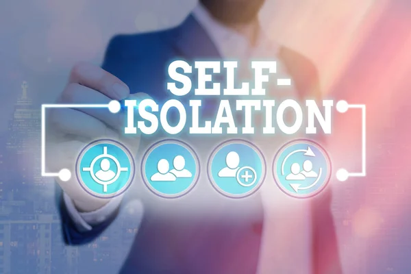 Word writing text Self Isolation. Business concept for promoting infection control by avoiding contact with the public Information digital technology network connection infographic elements icon.