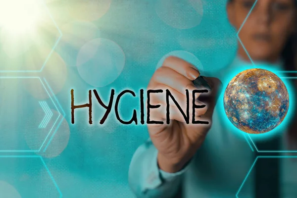 Hygiene 을 위한 문자 작성. 개념적 의미는 건강 미래 아이콘 태양계의 설립 과 유지에 대한 과학의 연구를 의미 한다. NASA 가 제공 한 이형상의 요소들. — 스톡 사진