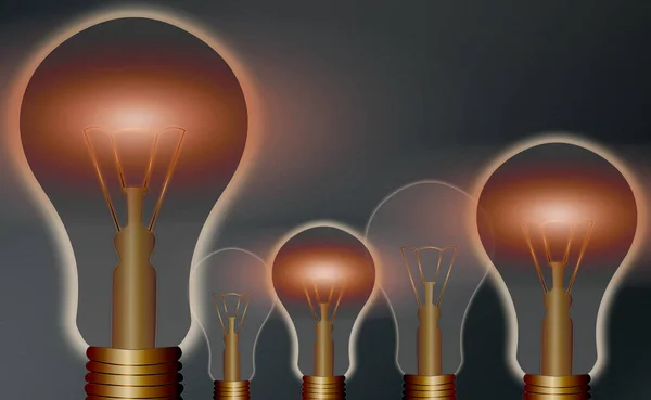 Realistyczne i kolorowe Vintage świecące żarówki przejrzysty zestaw z dołączonymi lampami w stylu Loft ilustracji. Płaski projekt graficzny, znak pomysłów, rozwiązanie, koncepcja myślenia. — Zdjęcie stockowe