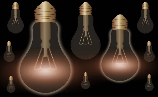 Realistické a barevné retro zářící žárovky Průhledná sada s přiloženými lampami v Loft stylu ilustrace. Plochý grafický design, Nápad, Řešení, Myšlenkový koncept. — Stock fotografie