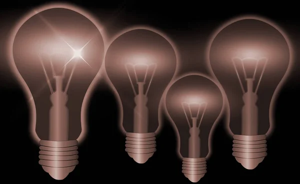 Realistisk och färgad vintage Glödande glödlampor Transparent uppsättning med medföljande lampor i Loft Style Illustration. Platt grafisk design, Idé tecken, Lösning, tänkande koncept. — Stockfoto