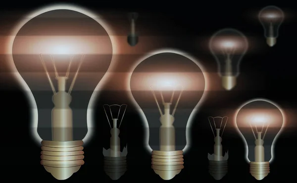Ensemble lumineux vintage réaliste et coloré d'ampoules transparentes avec des lampes incluses dans l'illustration de style loft. Conception graphique plate, signe d'idée, solution, concept de pensée. — Photo