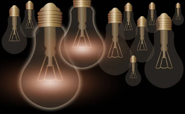 Реалистичный и цветной винтажный светящиеся лампочки Прозрачный набор с включенными лампами в стиле лофт иллюстрация. Плоский графический дизайн, знак идеи, решение, концепция мышления . — стоковое фото