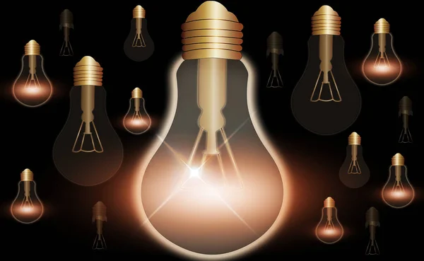 Realistic And Colored Vintage Glowing Light Bulbs Transparent Set With Included Lamps In Loft Style Illustration. Flat Graphic Design, Idea Sign, Solution, Thinking Concept. — Stock Photo, Image