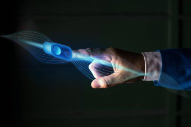 Sanal ekrandaki en son dijital teknoloji koruma veri asma kilidi güvenliğinin grafikleri. Güvenliğe Kilitli İş Adamı.