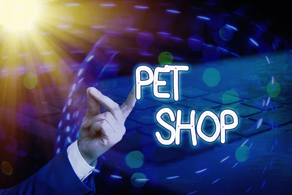Conceptual hand writing showing Pet Shop. Business photo text a retail business concentrating on selling domesticated animals. — Stock Photo, Image