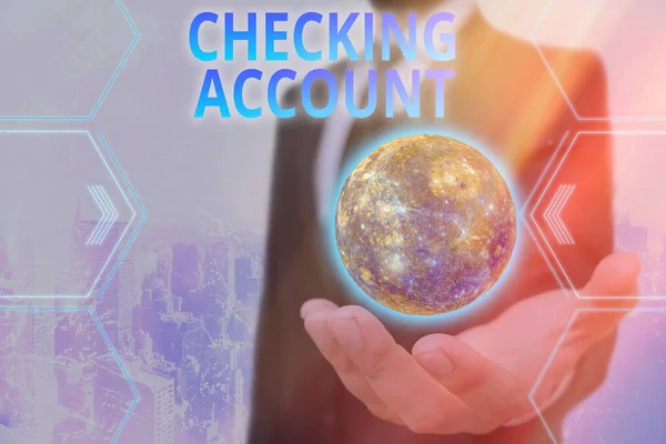 Handschrift tekst Checking Account. Concept: transactiebankkosten die worden gebruikt om alle kosten af te schrijven Elementen van dit beeld geleverd door NASA. — Stockfoto