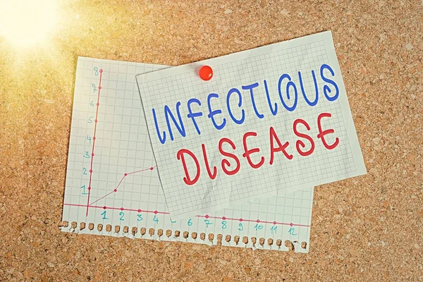 Χειρόγραφο κείμενο που γράφει Μολυσματική Ασθένεια. Έννοια έννοια που προκαλείται από παθογόνο μικροοργανισμό, όπως οι ιοί, κλπ Corkboard χρώμα μέγεθος χαρτί καρφίτσα πινέζα πινέζα πινακίδα φύλλο διαφημιστική πινακίδα. — Φωτογραφία Αρχείου