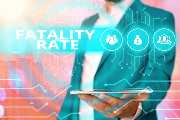 Signo de texto que muestra Fatality Rate. Foto conceptual número calculado de muertes en un rango específico de período Control del administrador del sistema, configuración de engranajes herramientas concepto . — Foto de Stock