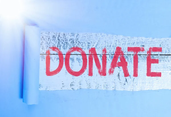 Ordskrivning text Donera. Affärsidé för gåva till välgörenhet för att gynna en orsak kan tillfredsställa medicinska behov. — Stockfoto
