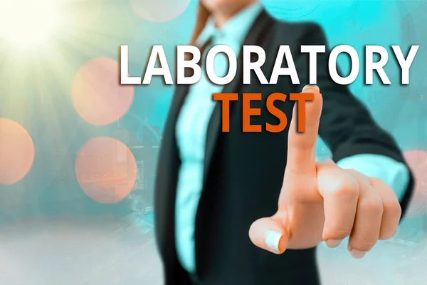 Writing note showing Laboratory Test. Business photo showcasing Determination of a medical diagnosis from the substances tested Touch screen digital marking important details in business.