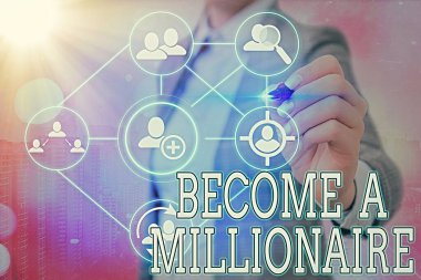 Milyoner Olduğunu gösteren bir not yazıyorum. Ticari bir iş adamı ve başarılı bir lider olmayı hedefleyen iş fotoğrafı sergisi..