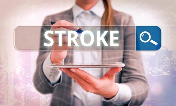 Ordskrivning text Stroke. Affärsidé för orsakas av blödning i hjärnvävnad när ett blodkärl brister. — Stockfoto