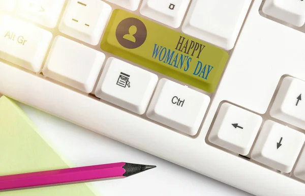 Palavra escrita texto Happy Woman S Day. Conceito de negócio para comemorar a essência de cada senhora ao redor do mundo . — Fotografia de Stock