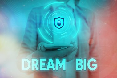 Büyük Rüya 'yı gösteren mesaj işareti. Kavramsal fotoğraf pozitifliği, kendini daha yüksek hedeflere ulaşmak ve takip etmek için motive eder..