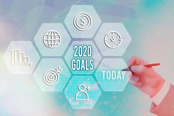 Text sign showing 2020 Goals. Conceptual photo a targeted list of ambitions that need to be fulfilled in a year.