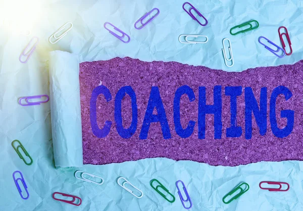 Text sign showing Coaching. Conceptual photo unlocking an individuals potential to maximize their own performance. — Stock Photo, Image