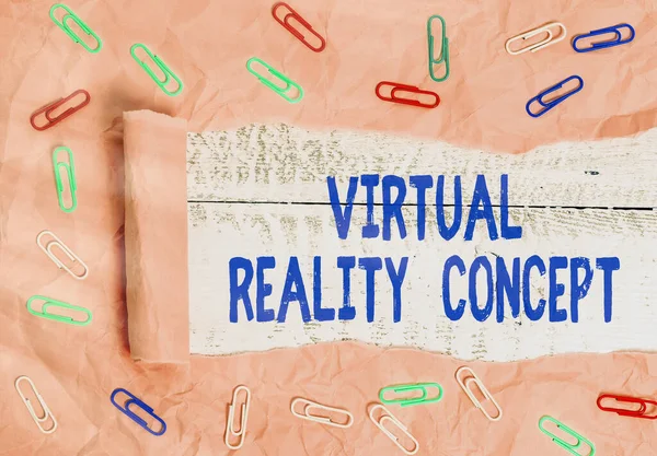 Signo de texto que muestra el concepto de realidad virtual. Foto conceptual 3D futurista entorno artificial utilizando una pantalla digital . —  Fotos de Stock
