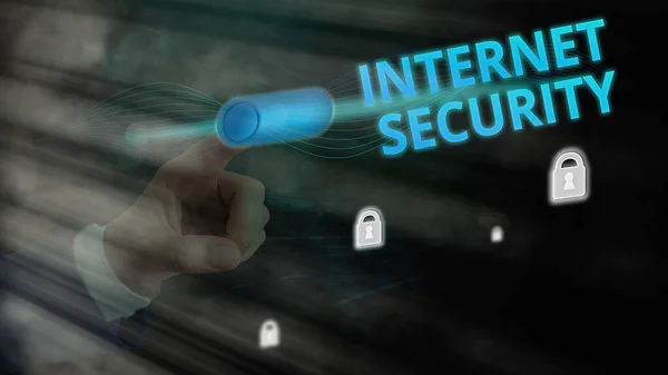 Skriva text Internet Security. Begreppsmässig process för att skydda mot attacker via Internet. — Stockfoto