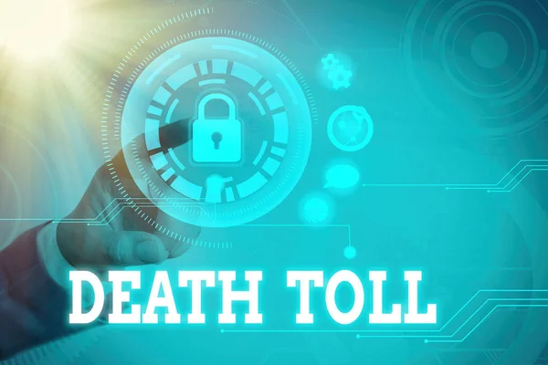 Tekst schrijven Death Toll. Bedrijfsconcept voor het aantal doden als gevolg van een bepaald incident Grafisch hangslot voor webdata-informatieveiligheidssysteem. — Stockfoto