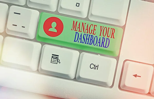 Slovo psaní textu Spravovat panel Dashboard. Obchodní koncept pro webovou stránku pro správu workflow řízení obchodních procesů. — Stock fotografie