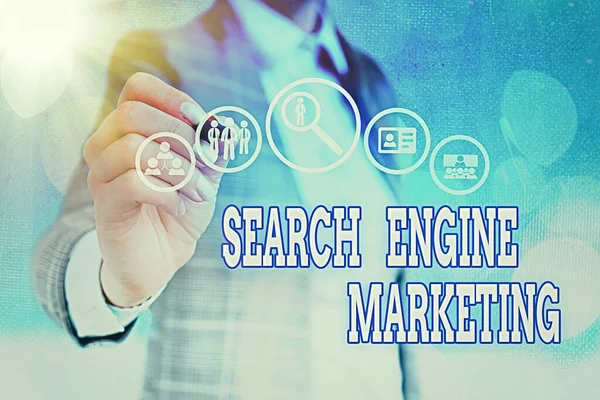 Texto de escritura de palabras Search Engine Marketing. Concepto de negocio para la optimización digital en línea y el ranking de sitios web . — Foto de Stock