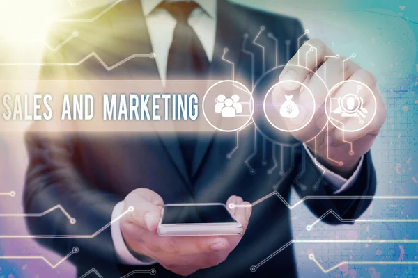 Handschriftlicher Text Verkauf und Marketing. Konzept für Unternehmenswerbung, Promotion und kommerzielle Strategie. — Stockfoto