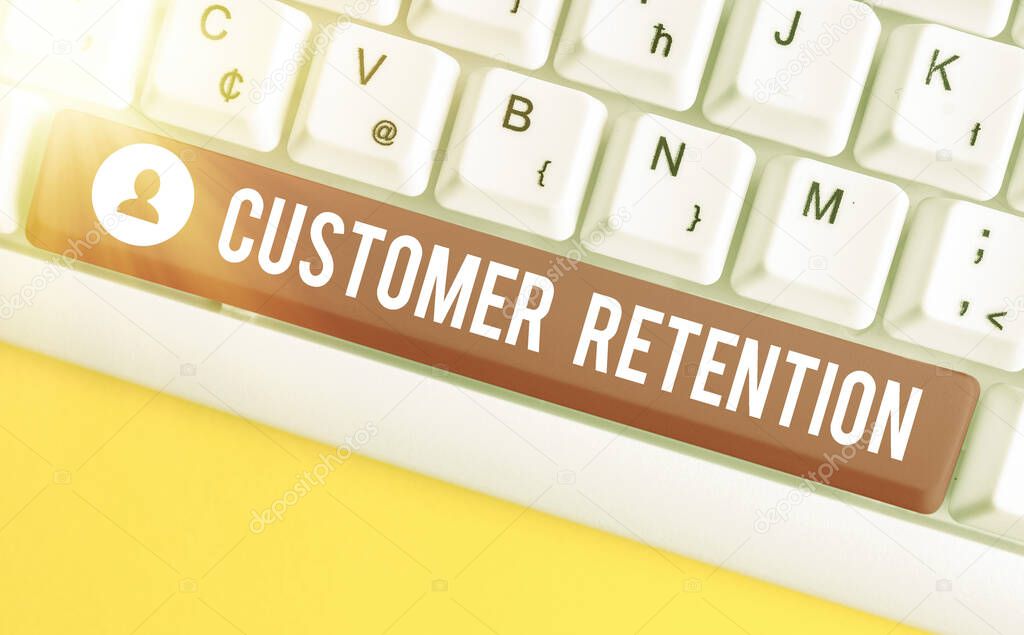 Writing note showing Customer Retention. Business photo showcasing activities companies take to reduce user defections.