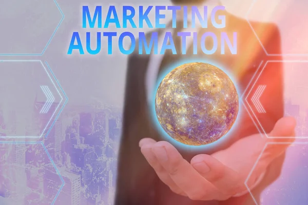 Handwriting text Marketing Automation. Concept meaning software platforms designed for commerce department Elements of this image furnished by NASA.