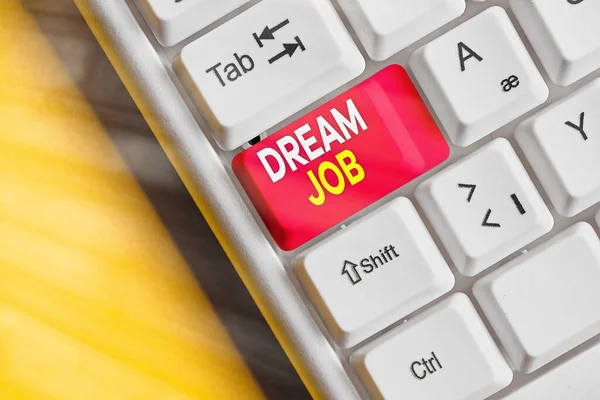 Écriture conceptuelle montrant Dream Job. Photo d'affaires montrant la carrière professionnelle qu'une personne travaille dur pour la gagner. — Photo