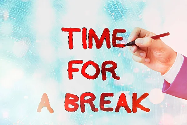 Konceptuální rukopis ukazující Time For A Break. Obchodní fotografie text plán, kdy pracovníci přestanou pracovat na krátkou dobu. — Stock fotografie