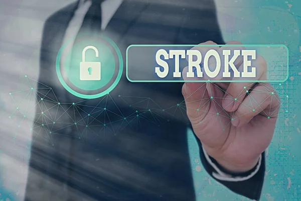 Textskylt som visar Stroke. Konceptuellt foto som orsakas av blödning i hjärnvävnad när ett blodkärl brister. — Stockfoto