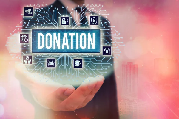 Konceptuell handstil som visar Donation. Business foto text något som ges till en välgörenhet, särskilt en summa pengar Systemadministratör Kontroll, Redskap Konfiguration Inställningar. — Stockfoto