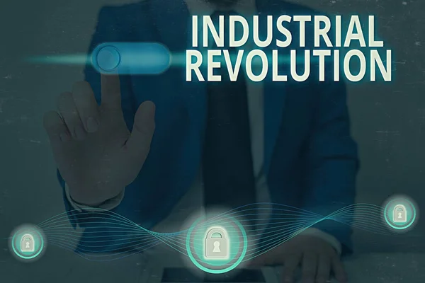 Handschrift tekst schrijven Industriële Revolutie. Concept: veranderingen in fabricage- en transportgoederen. — Stockfoto
