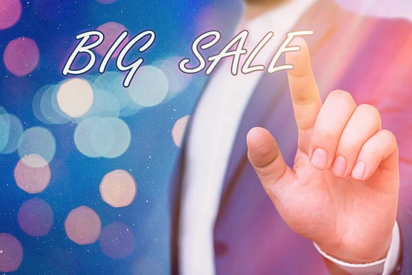 Znak tekstowy pokazujący Big Sale. Koncepcyjne zdjęcie masowe wydarzenie komercyjne, gdzie towar jest sprzedawany po obniżonej cenie. — Zdjęcie stockowe